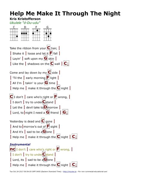 chords for help me make it through the night|help me make it through night chords.